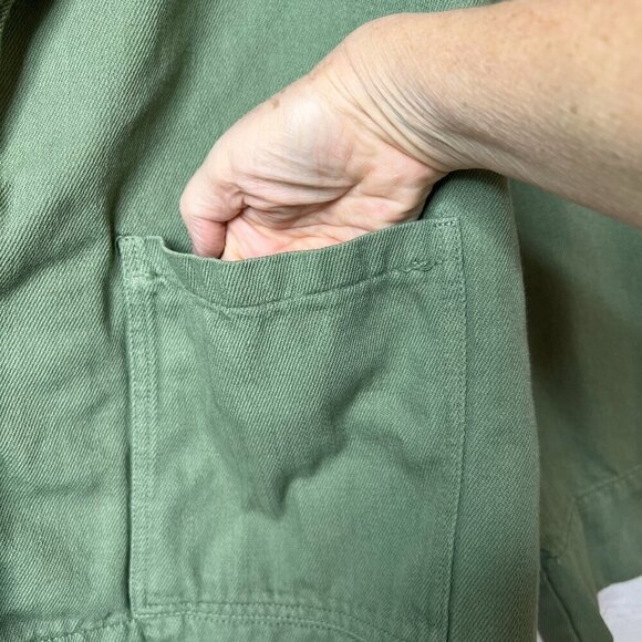 Zara Shacket Womens Size Medium Sage Green Denim Wide Arm Sleeve 100% Cotton - Picture 8 of 15